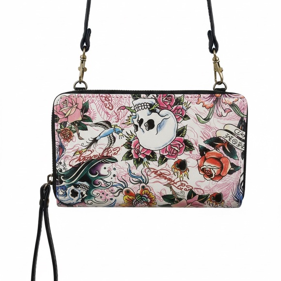 Ed Hardy Artistic Skull Print Wallet/Crossbody Bag EUC - Picture 2 of 6